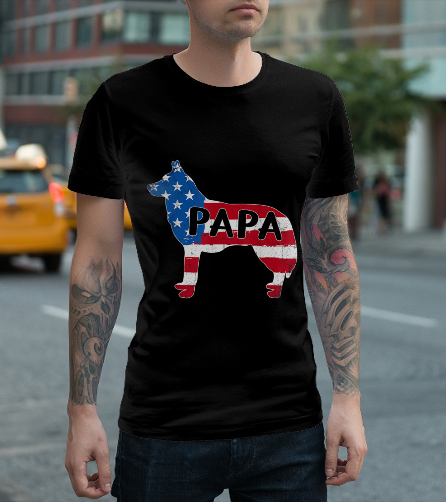 PaPa Husky Dog American Flag Silhouette 4th Of July T-Shirt