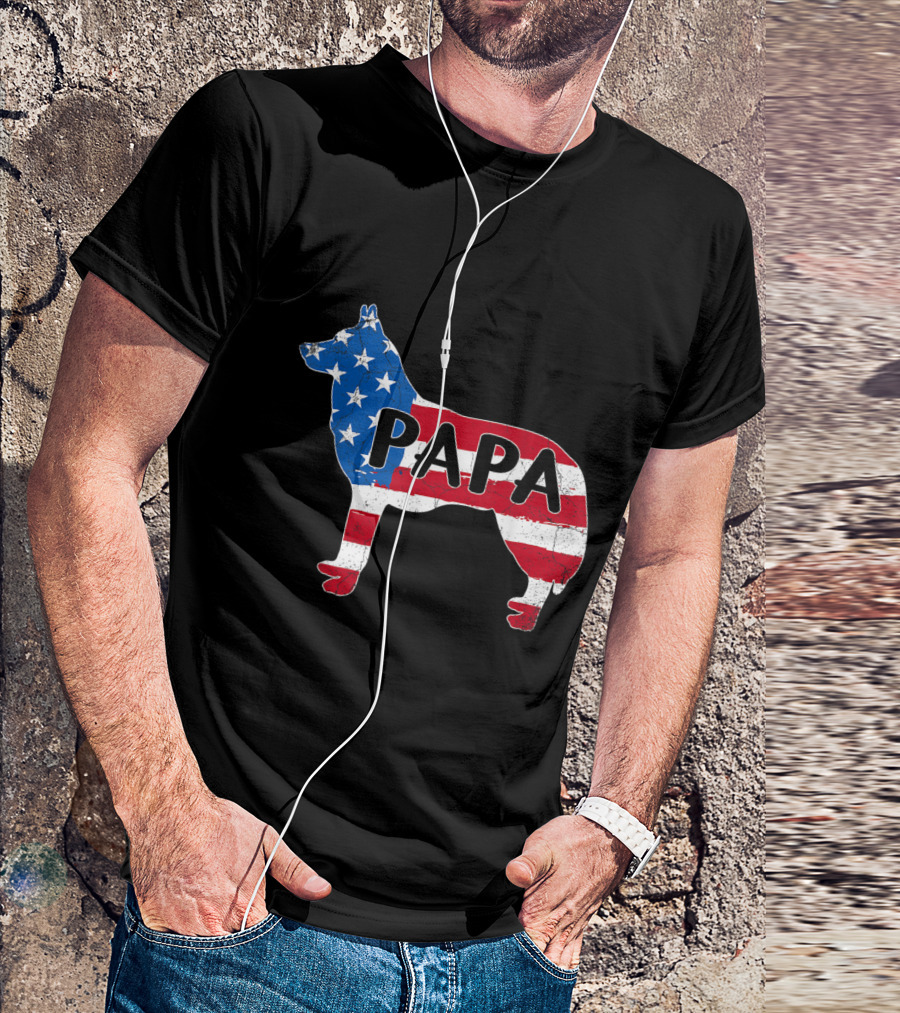 PaPa Husky Dog American Flag Silhouette 4th Of July T-Shirt
