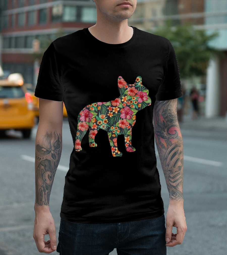 French Bulldog Hibiscus Floral Pattern Frenchie T-Shirt