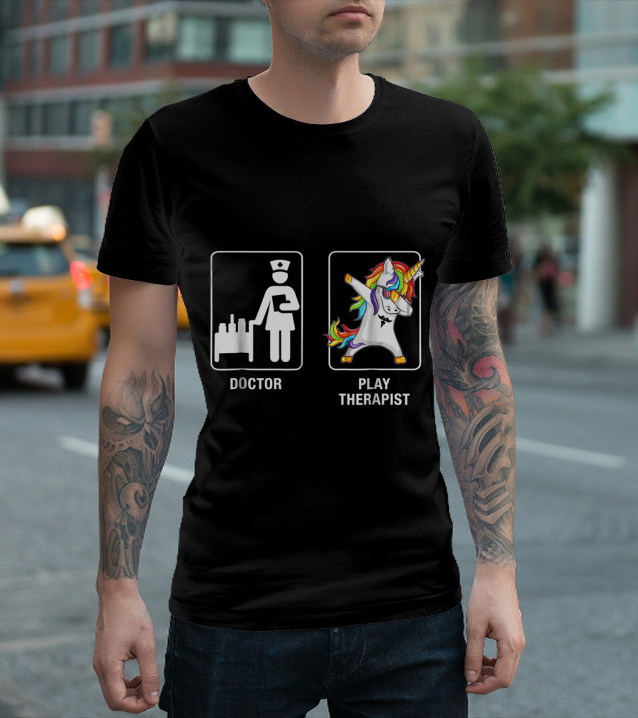 Doctor Medical Cart and Play Therapist Unicorn Dabbing Icons T-Shirt