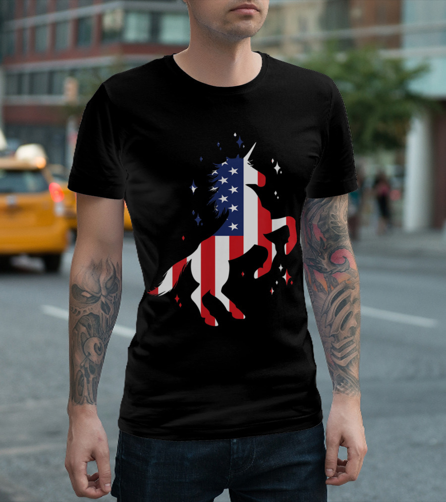 Patriotic Unicorn with USA Flag Design for 4th of July T-Shirt