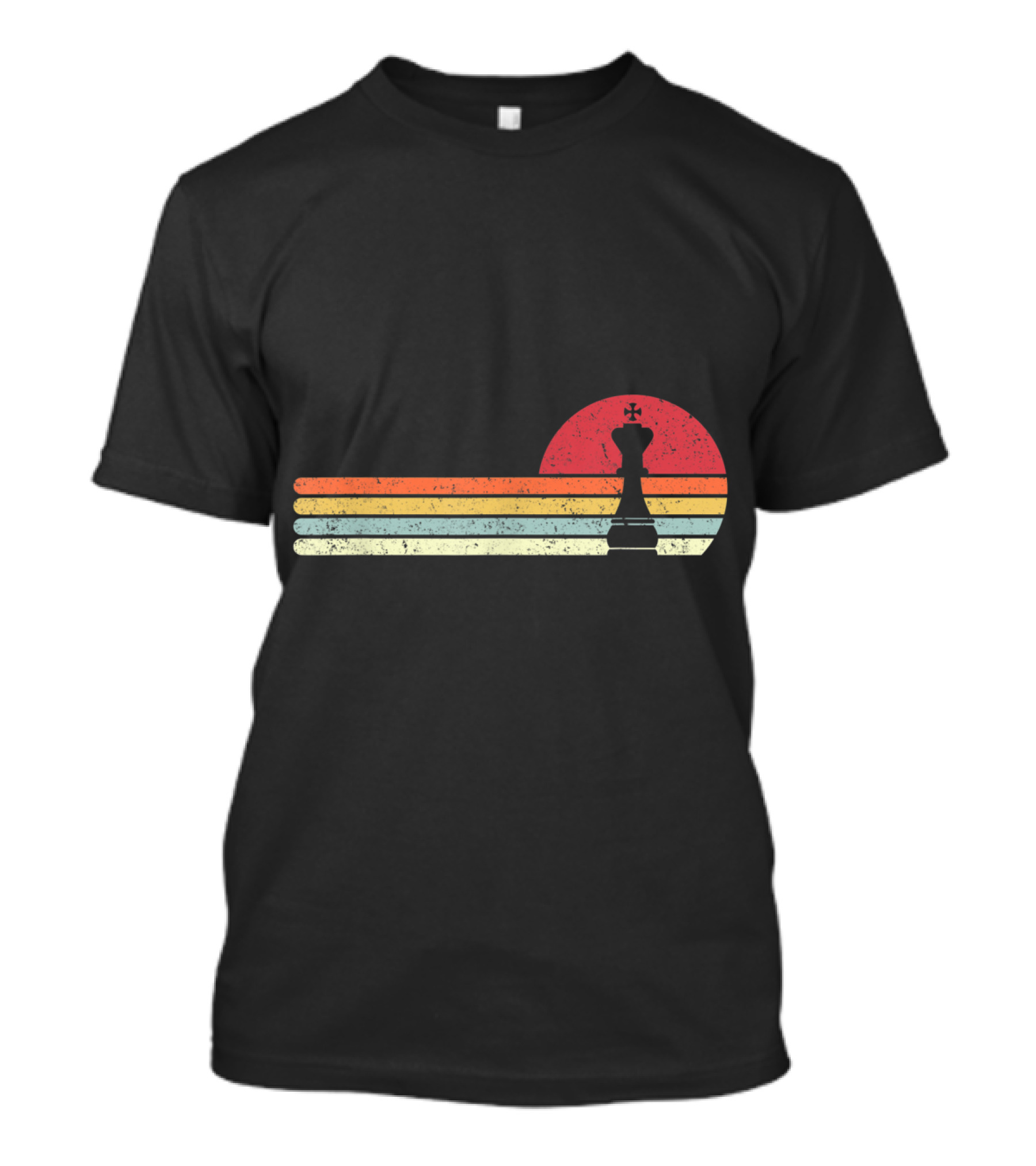 Retro Chess King Silhouette With Sunset Stripes T-Shirt