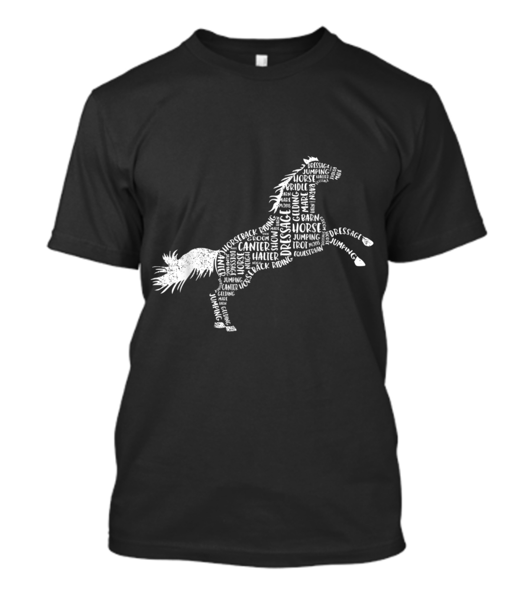 Equestrian Horse Silhouette With Dressage, Canter, And Jumping Text Elements T-Shirt