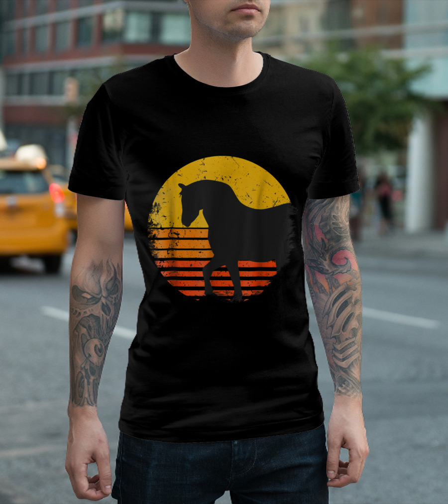 Vintage Horse Silhouette Retro Sunset Horses Lover T-Shirt