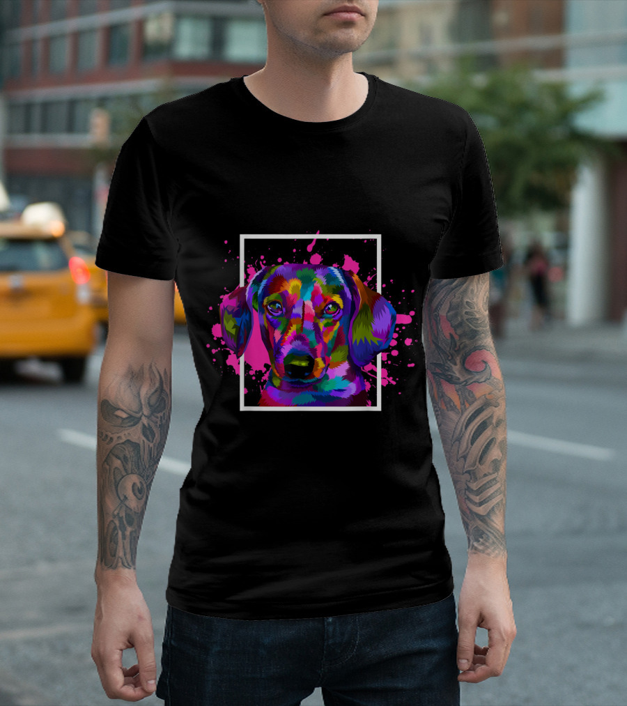 Colorful Dachshund Dog Animal Lover Pet Dog Breed Vibrant Splash T-Shirt