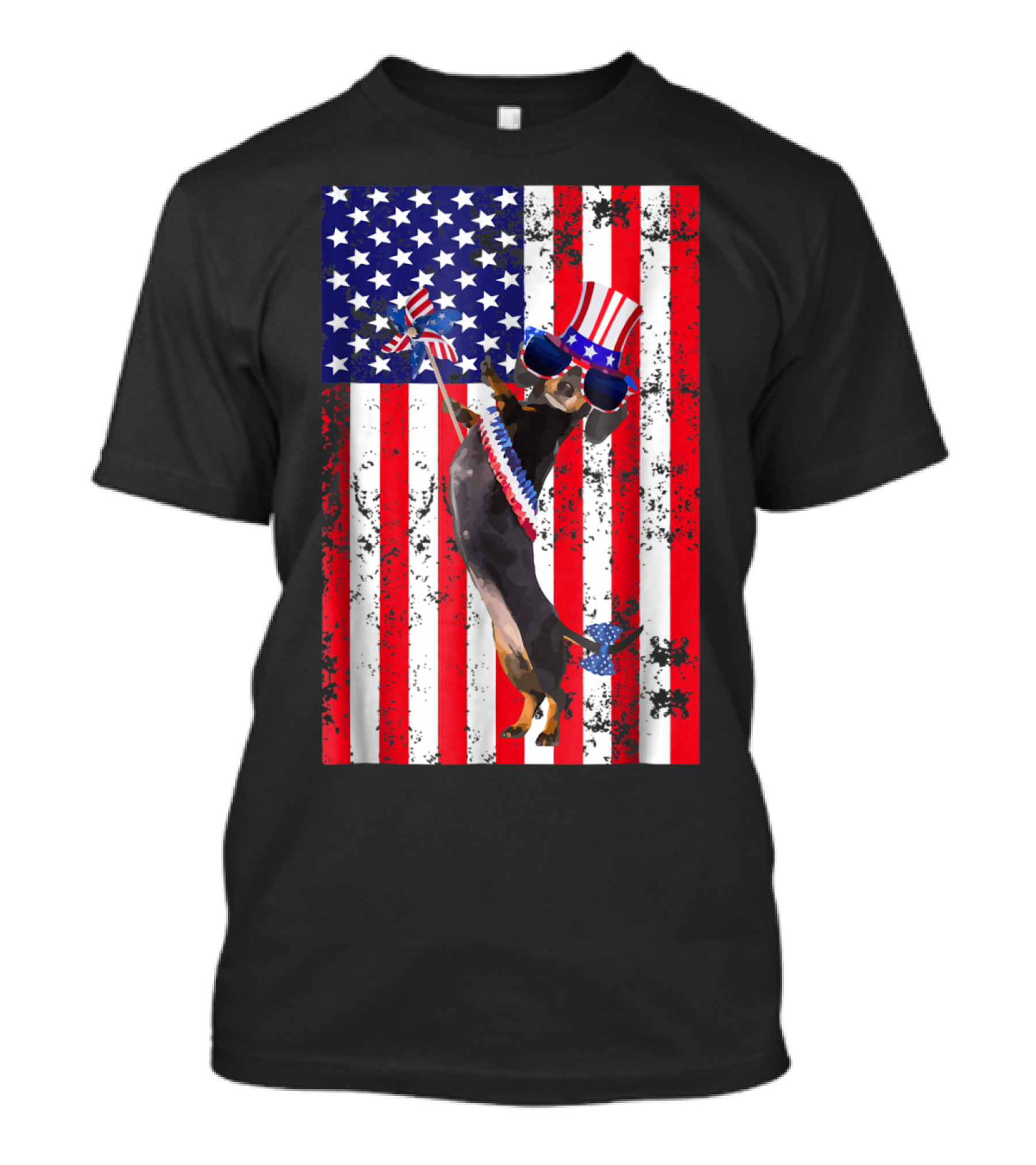 4th Of July Patriotic Dachshund Flag Stars Stripes Hat Sunglasses T-Shirt