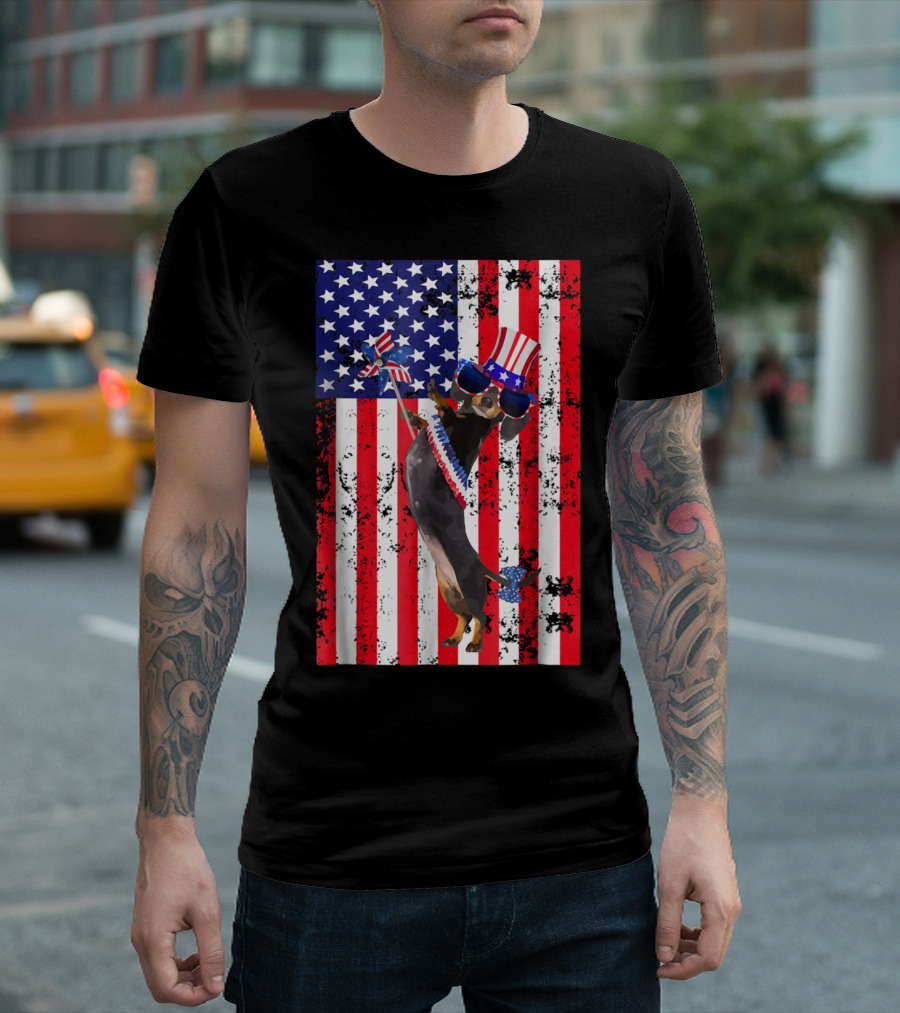 4th Of July Patriotic Dachshund Flag Stars Stripes Hat Sunglasses T-Shirt