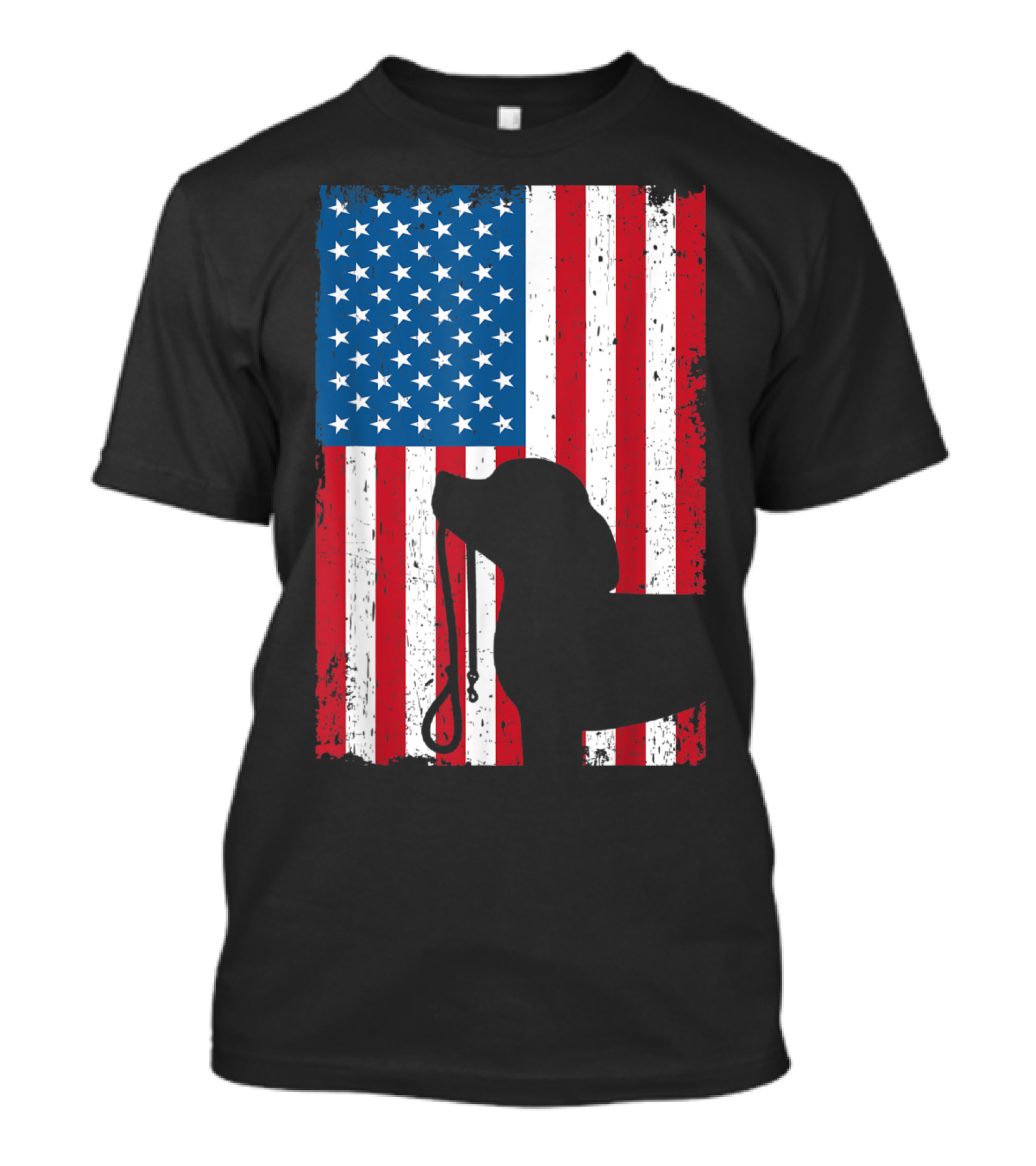 Beagle Silhouette With Leash And American Flag Patriotic T-Shirt