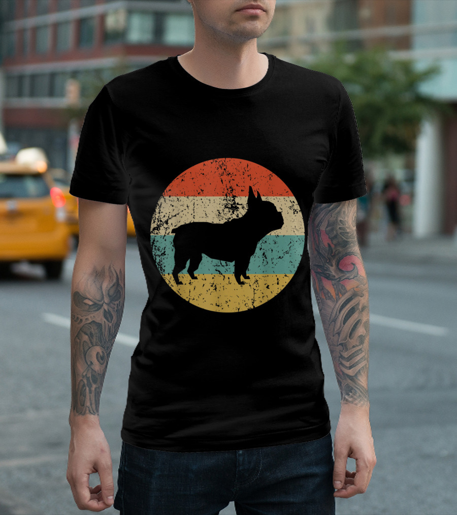Retro Vintage French Bulldog Silhouette Circle T-Shirt