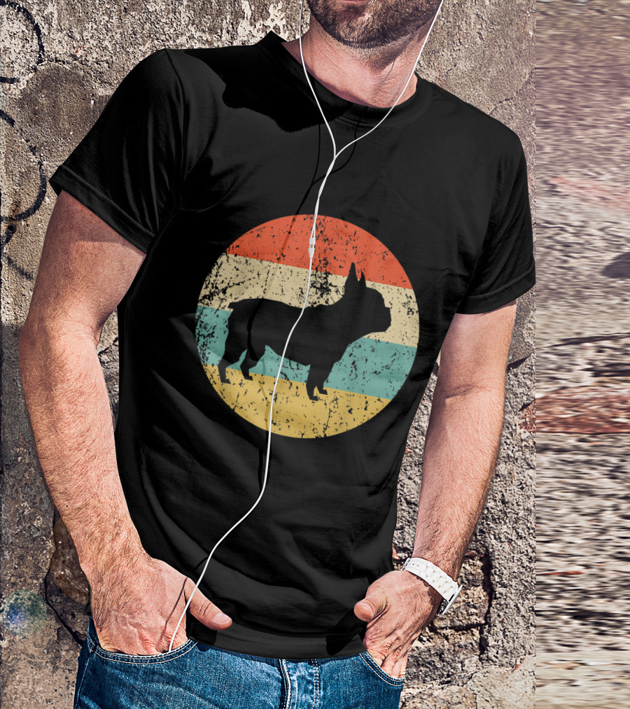 Retro Vintage French Bulldog Silhouette Circle T-Shirt