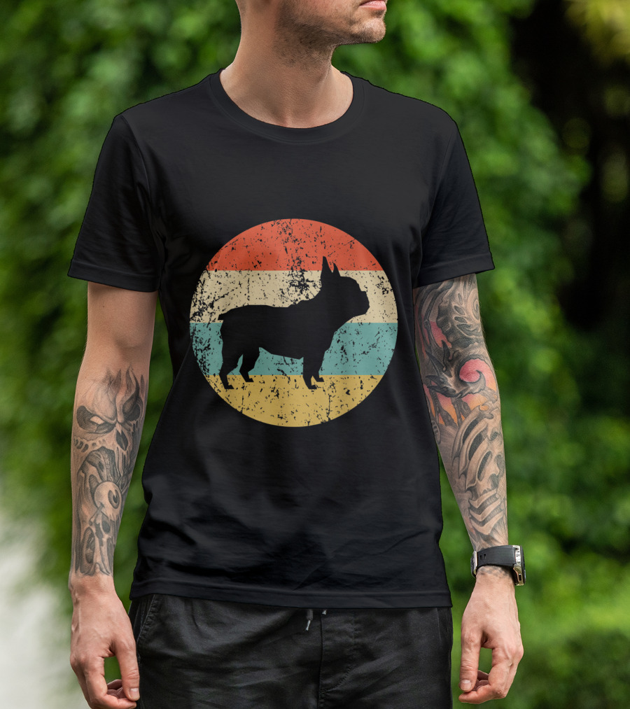 Retro Vintage French Bulldog Silhouette Circle T-Shirt