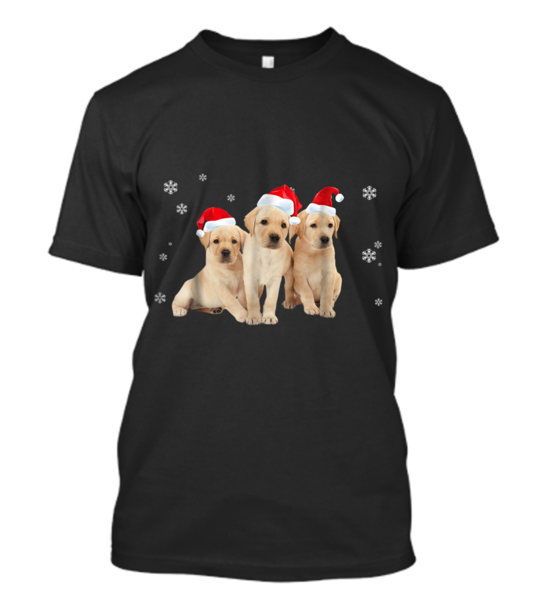 Yellow Labrador Puppies In Santa Hats With Snowflakes T-Shirt