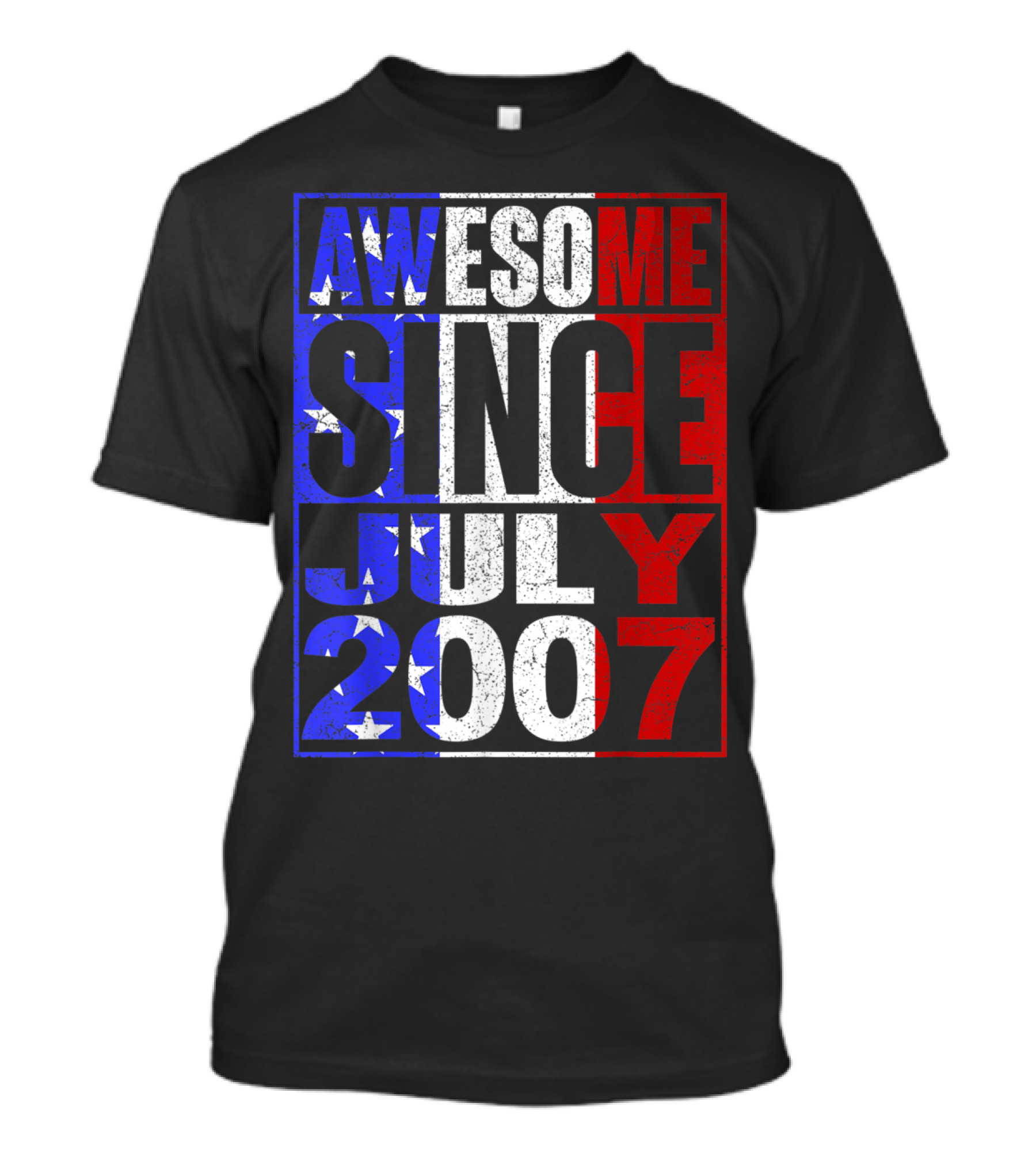 Awesome Since July 2007 With American Flag Colors And Stars T-Shirt