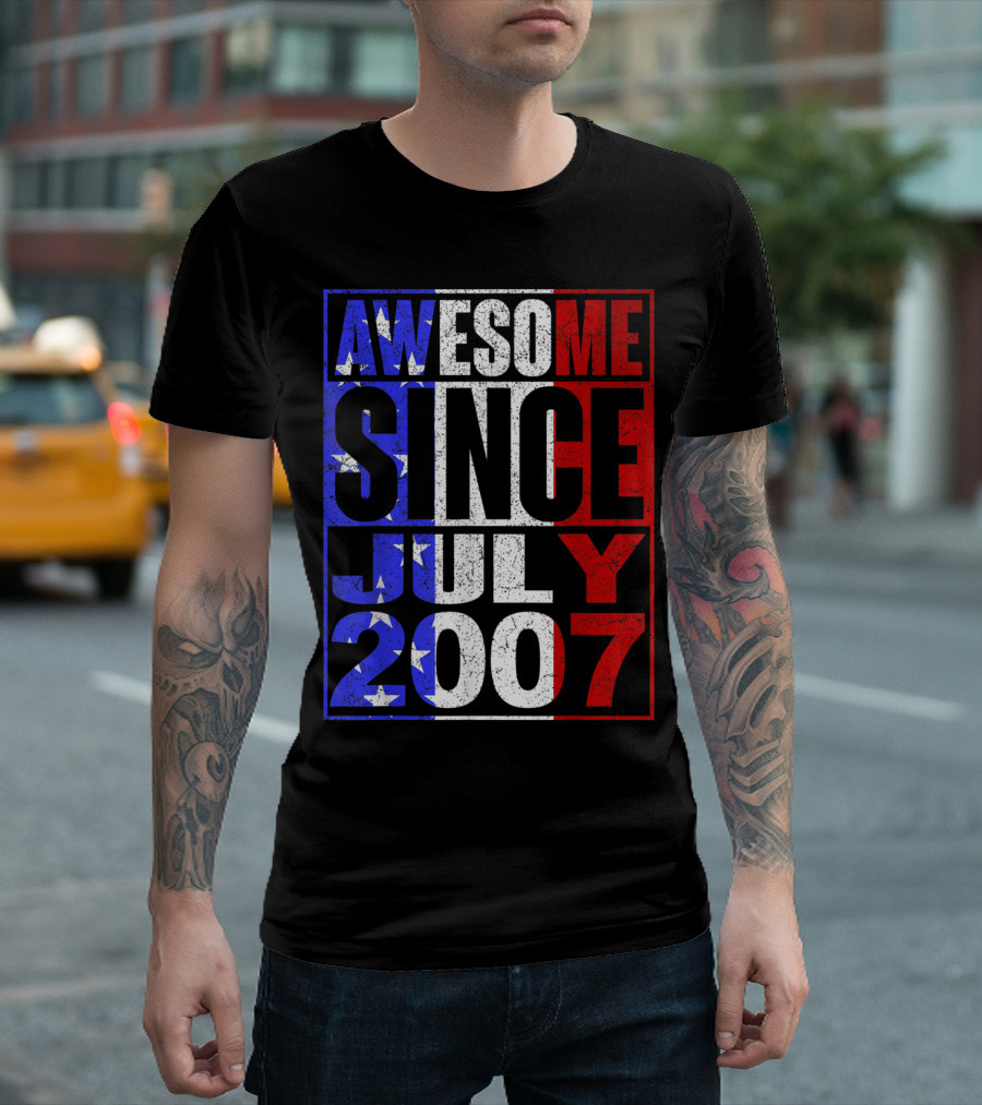 Awesome Since July 2007 With American Flag Colors And Stars T-Shirt