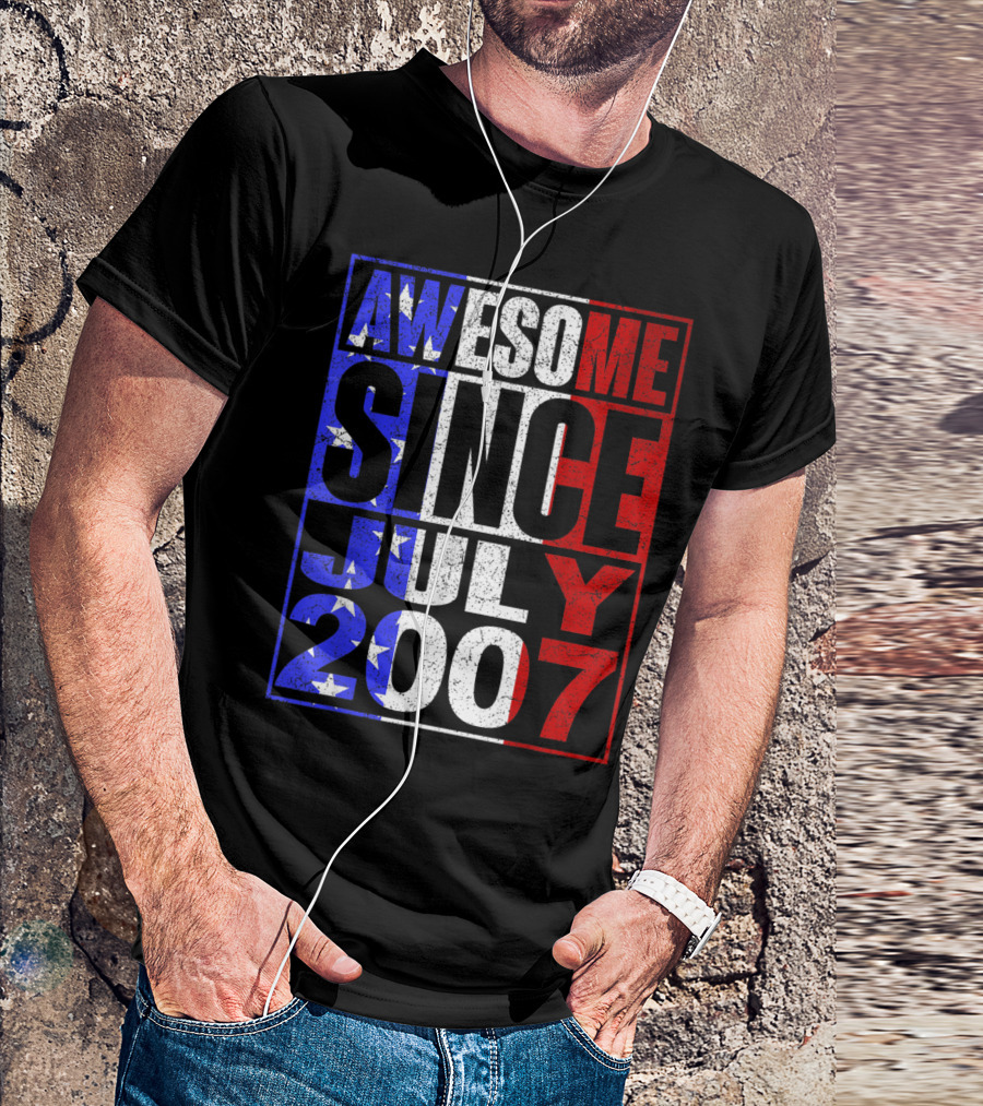 Awesome Since July 2007 With American Flag Colors And Stars T-Shirt