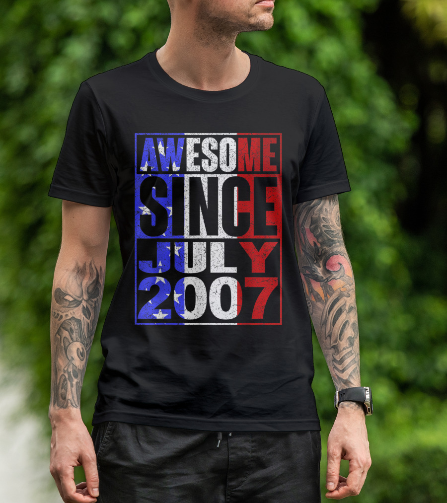 Awesome Since July 2007 With American Flag Colors And Stars T-Shirt