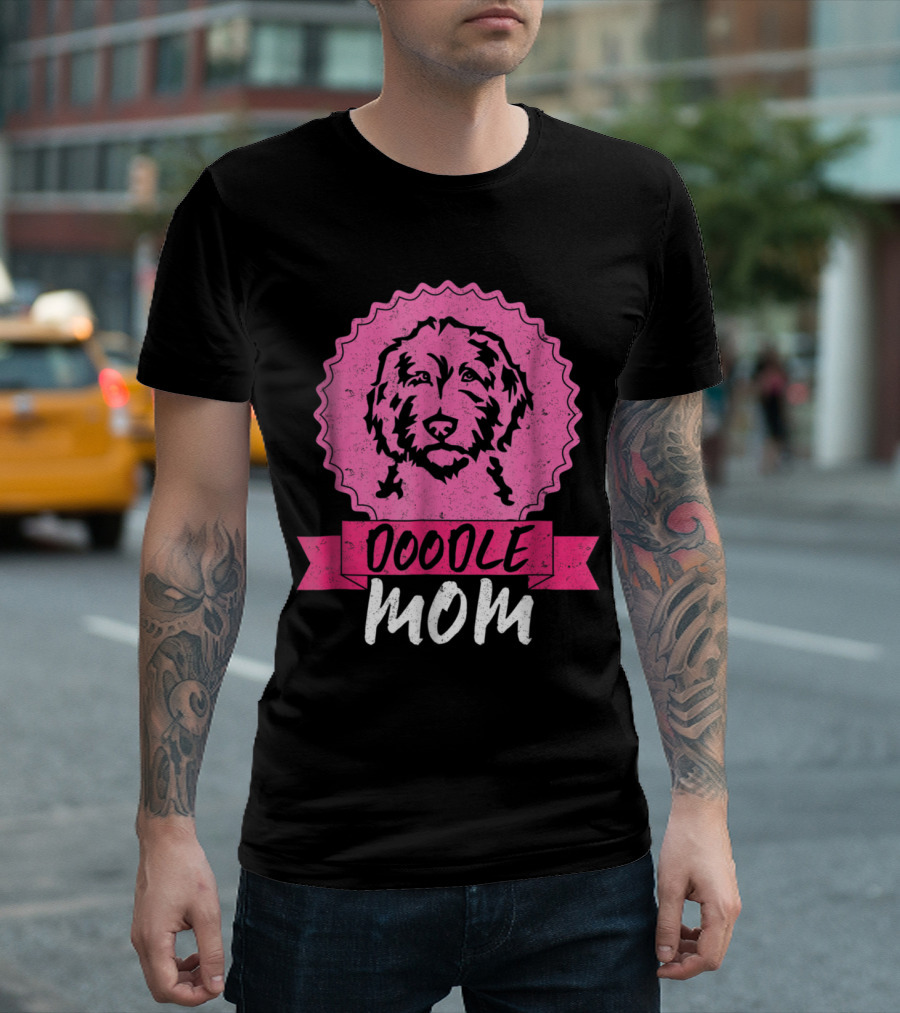 Doodle Mom Lover Pink Golden Poodle Dog Badge T-Shirt