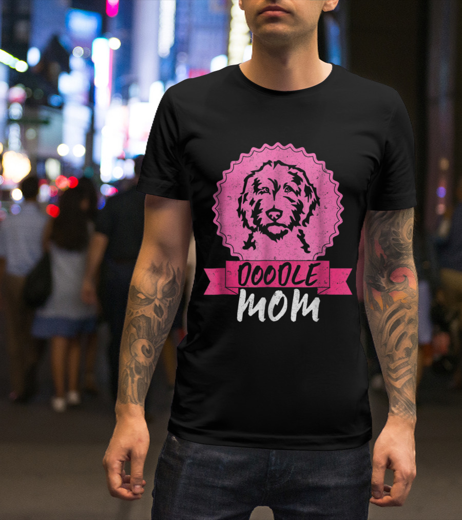 Doodle Mom Lover Pink Golden Poodle Dog Badge T-Shirt