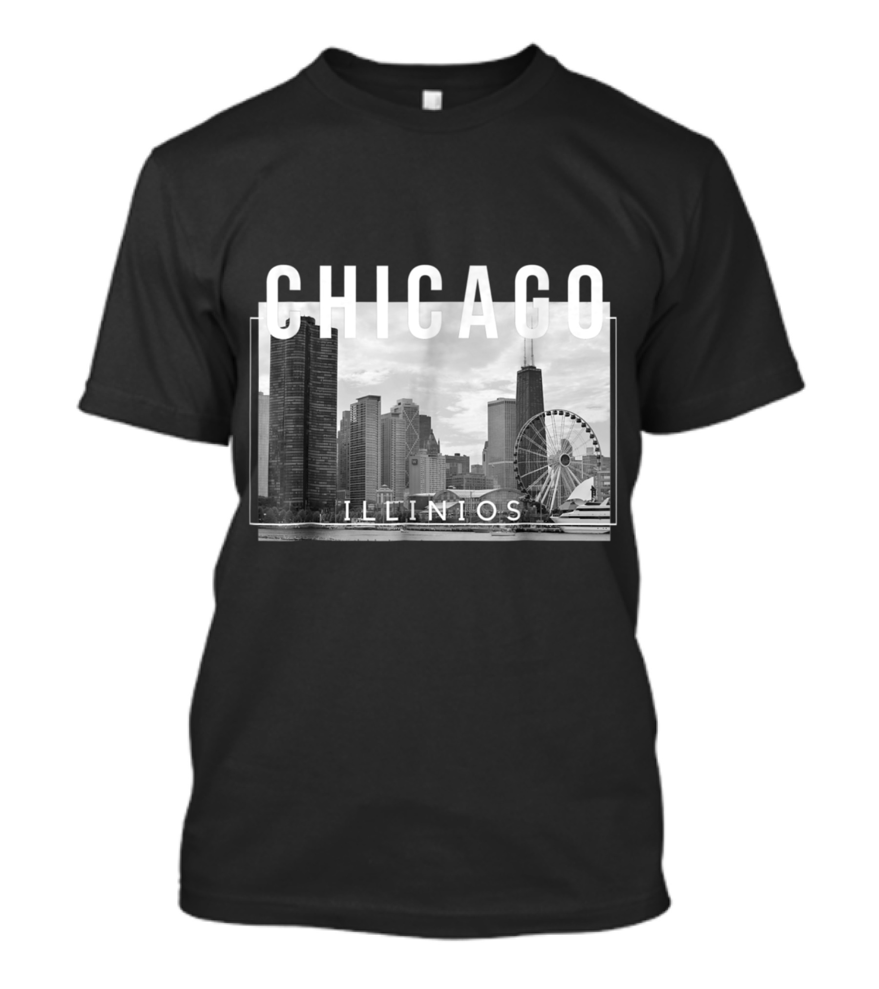 Chicago Illinois Skyline Navy Ferris Wheel Landscape T-Shirt
