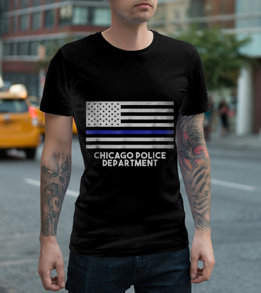 Chicago Police Department Thin Blue Line American Flag T-Shirt