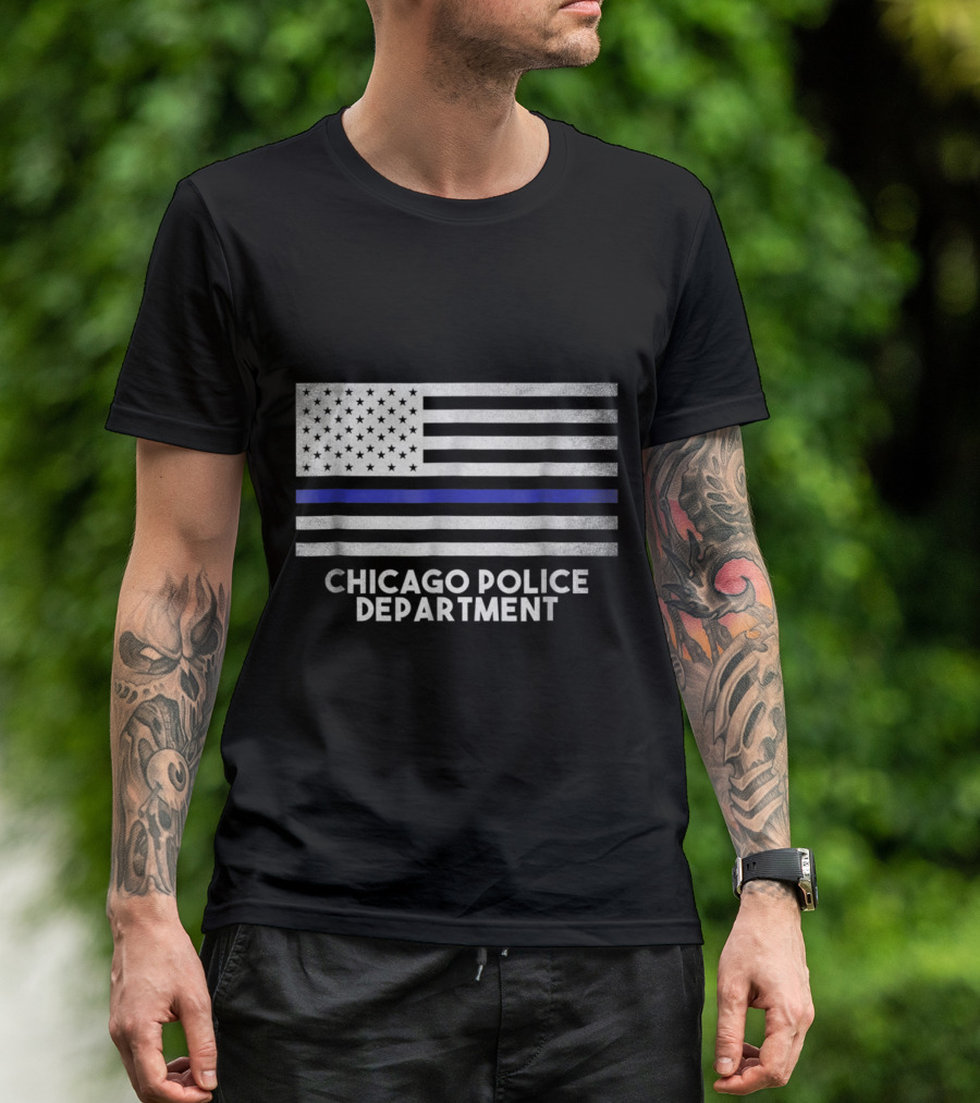 Chicago Police Department Thin Blue Line American Flag T-Shirt