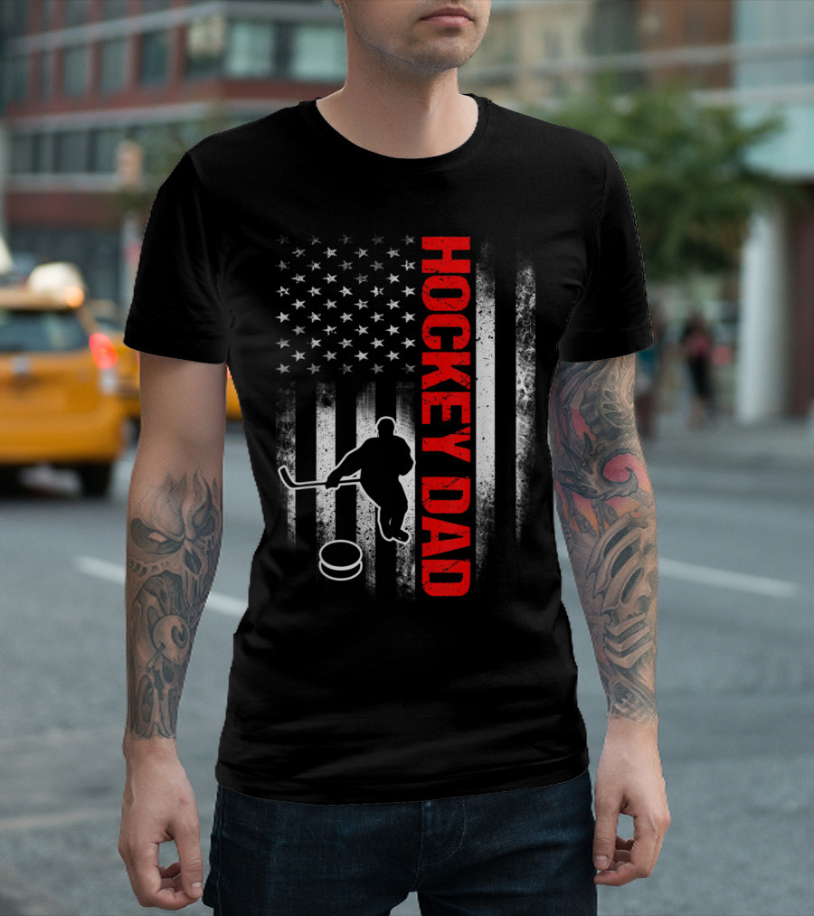 Patriotic 4th Of July US Flag Hockey Dad T-Shirt