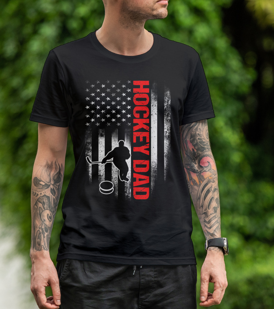 Patriotic 4th Of July US Flag Hockey Dad T-Shirt