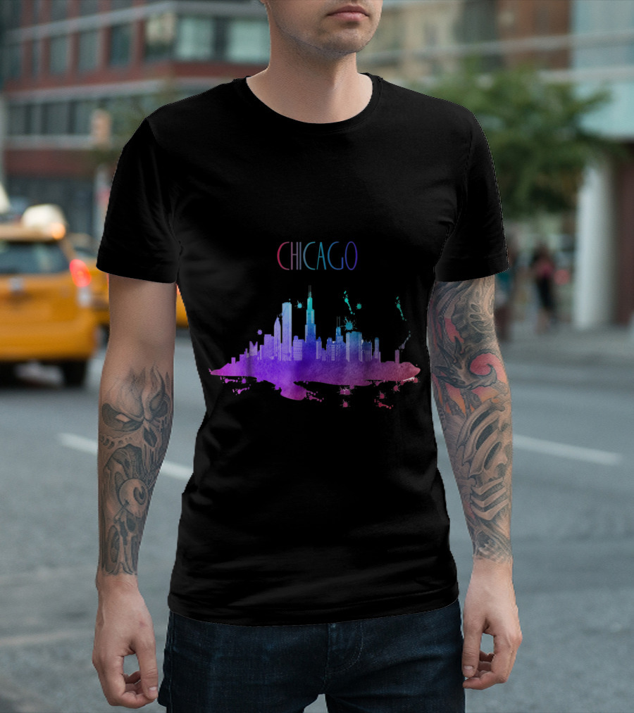 Chicago Colorful Watercolor Skyline Artistry T-Shirt
