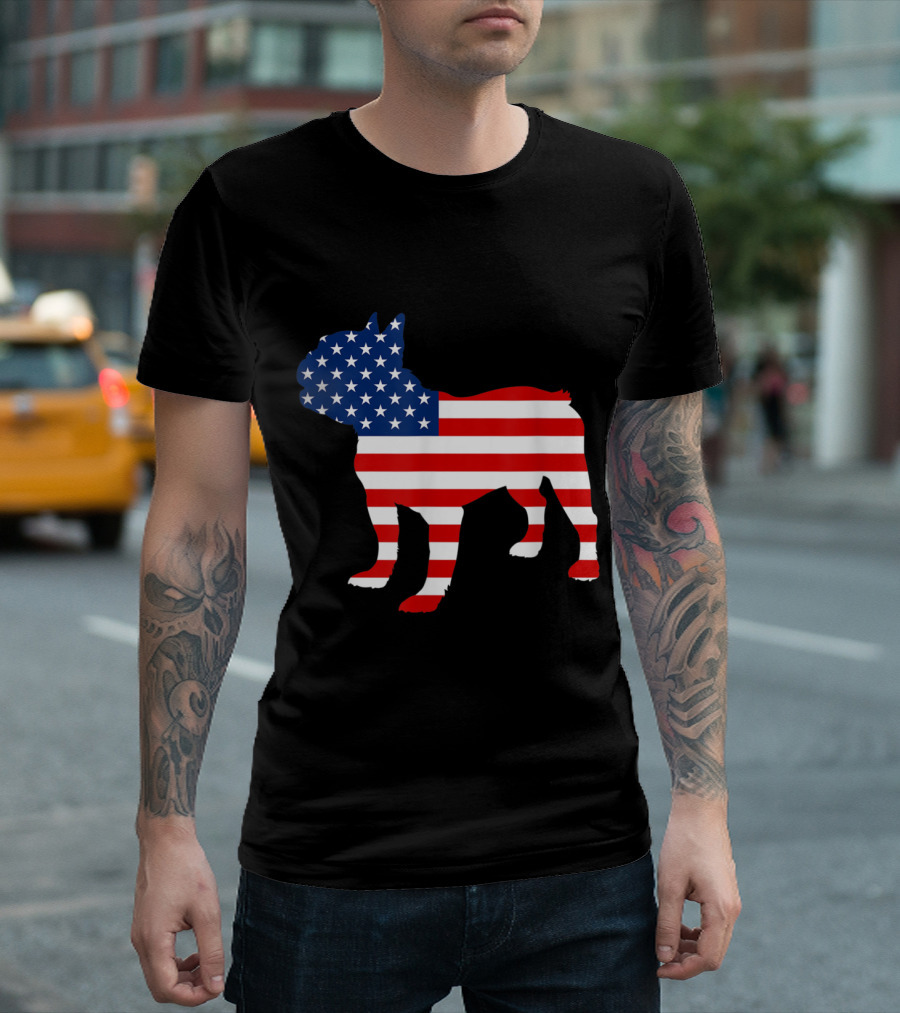French Bulldog With USA Flag Pattern For 4th Of July T-Shirt