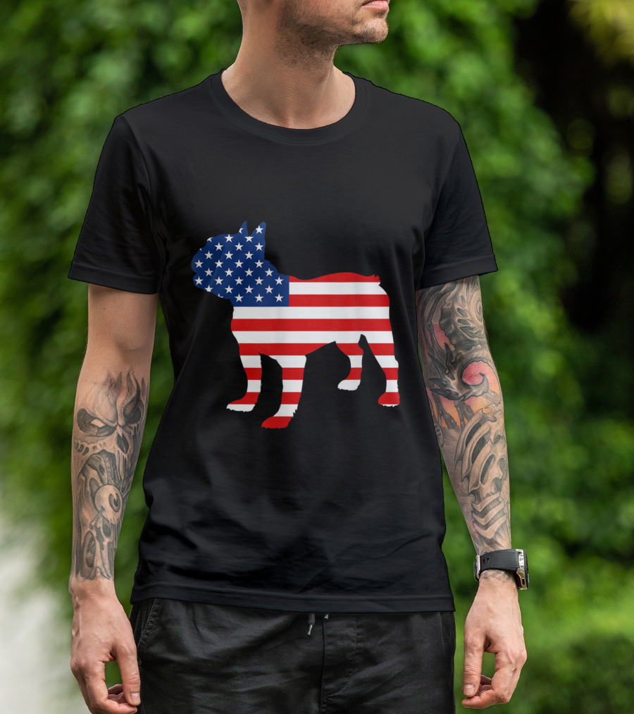 French Bulldog With USA Flag Pattern For 4th Of July T-Shirt
