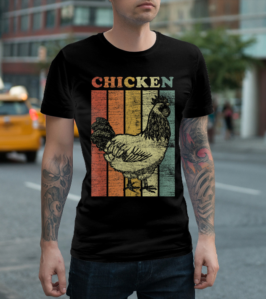 Chicken Vintage Style Retro Stripes T-Shirt