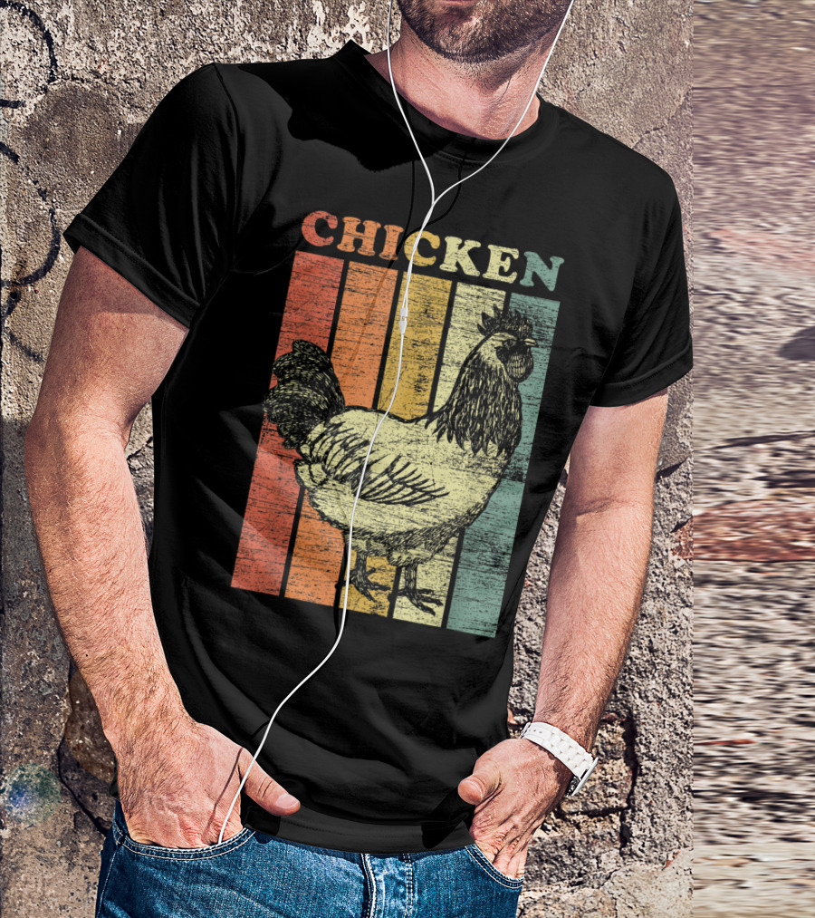 Chicken Vintage Style Retro Stripes T-Shirt