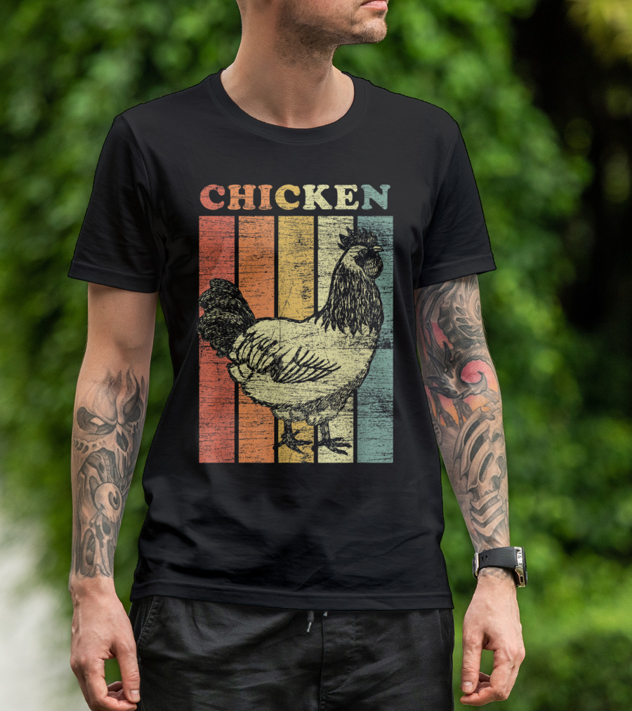 Chicken Vintage Style Retro Stripes T-Shirt