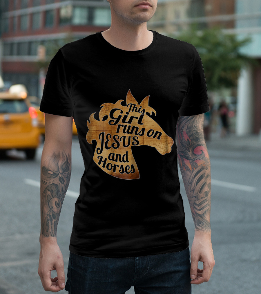 This Girl Runs On Jesus And Horses Horse Rider T-Shirt