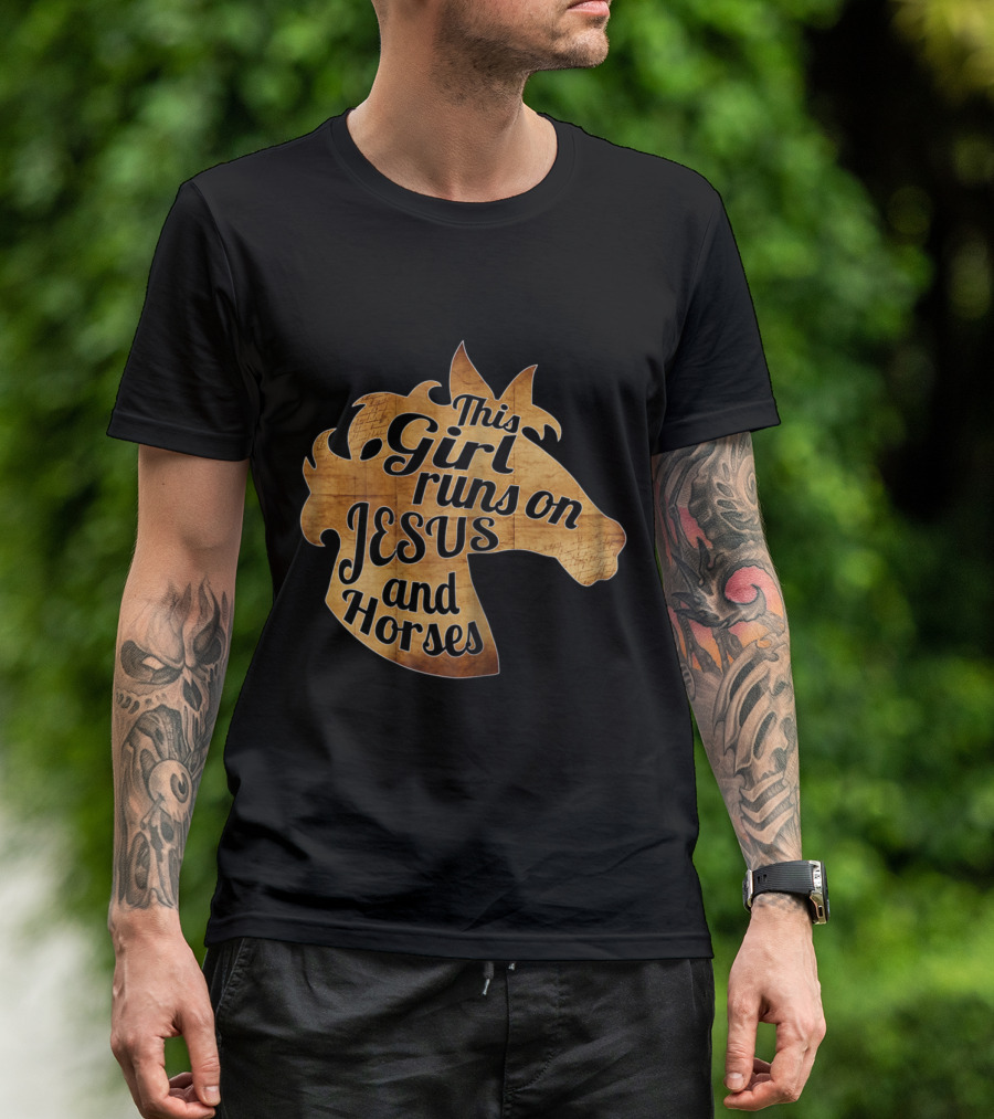 This Girl Runs On Jesus And Horses Horse Rider T-Shirt