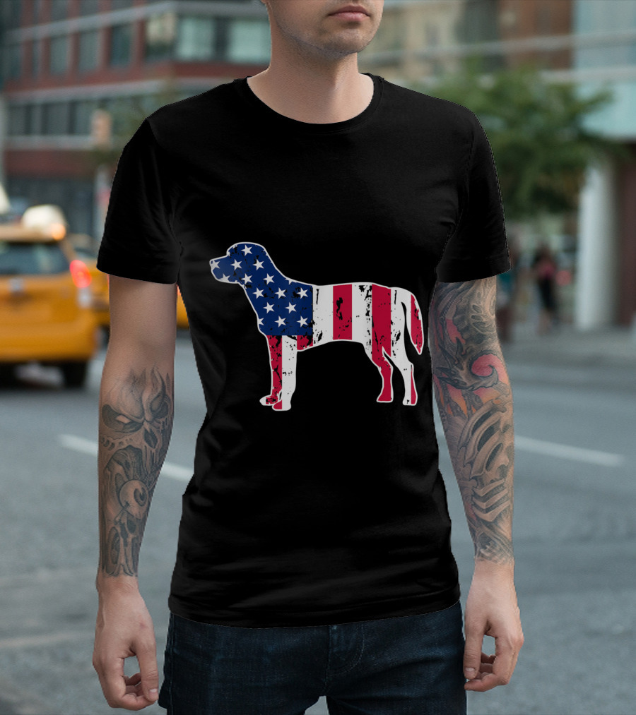 Beagle Dog Silhouette with American Flag Design for 4th of July T-Shirt