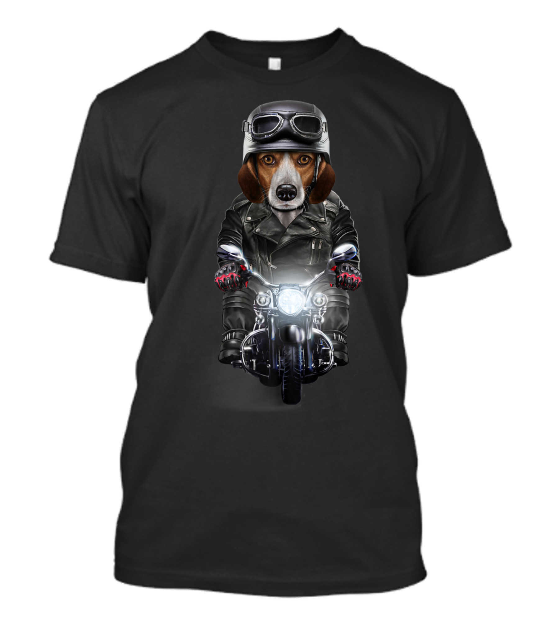 Beagle Dog In Leather Jacket Riding Motorcycle With Helmet And Goggles T-Shirt