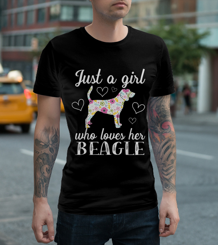 Just a Girl Who Loves Her Beagle Floral Pattern Heart Accents T-Shirt