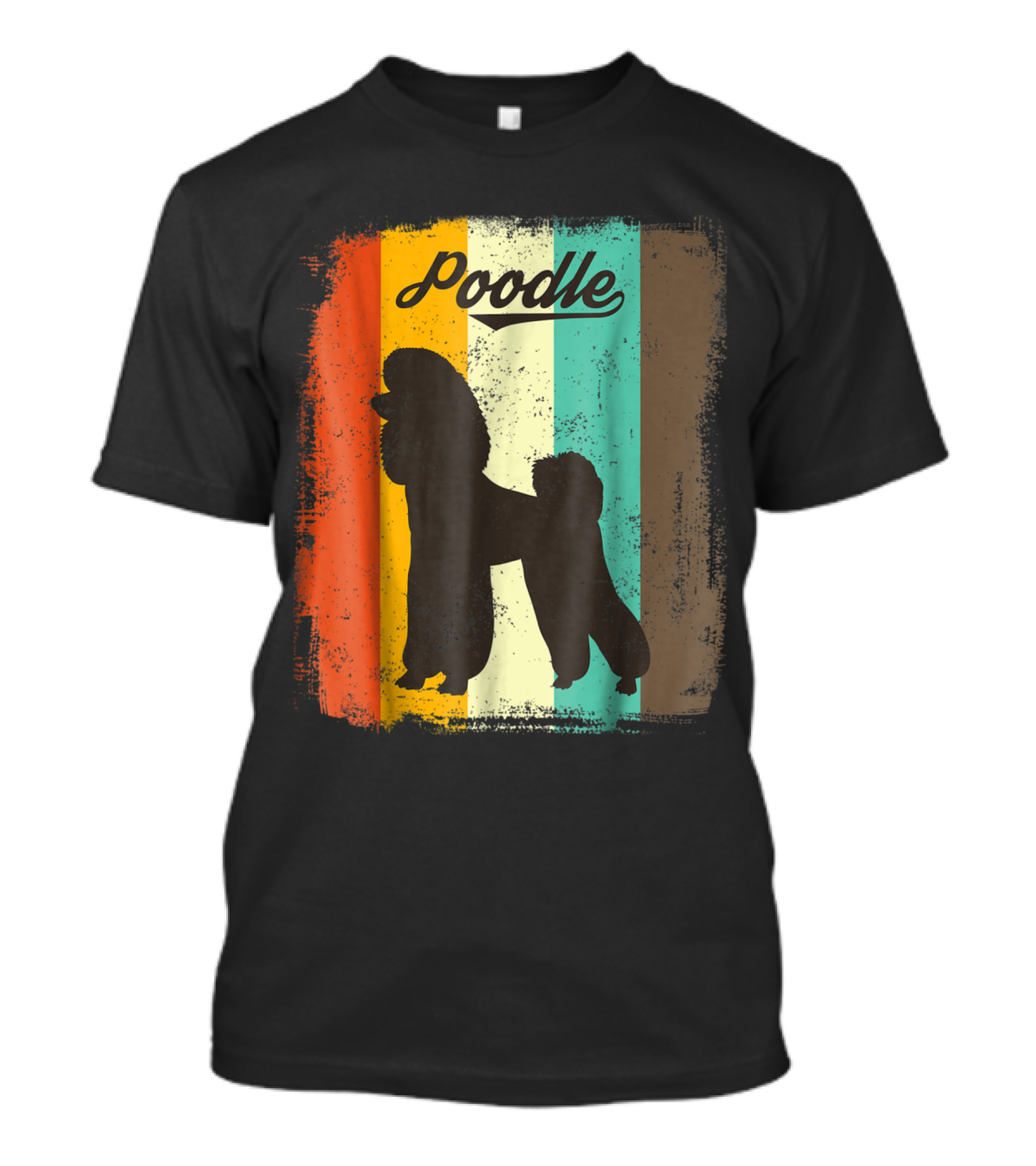 Poodle Silhouette On Retro Vintage Color Stripes T-Shirt