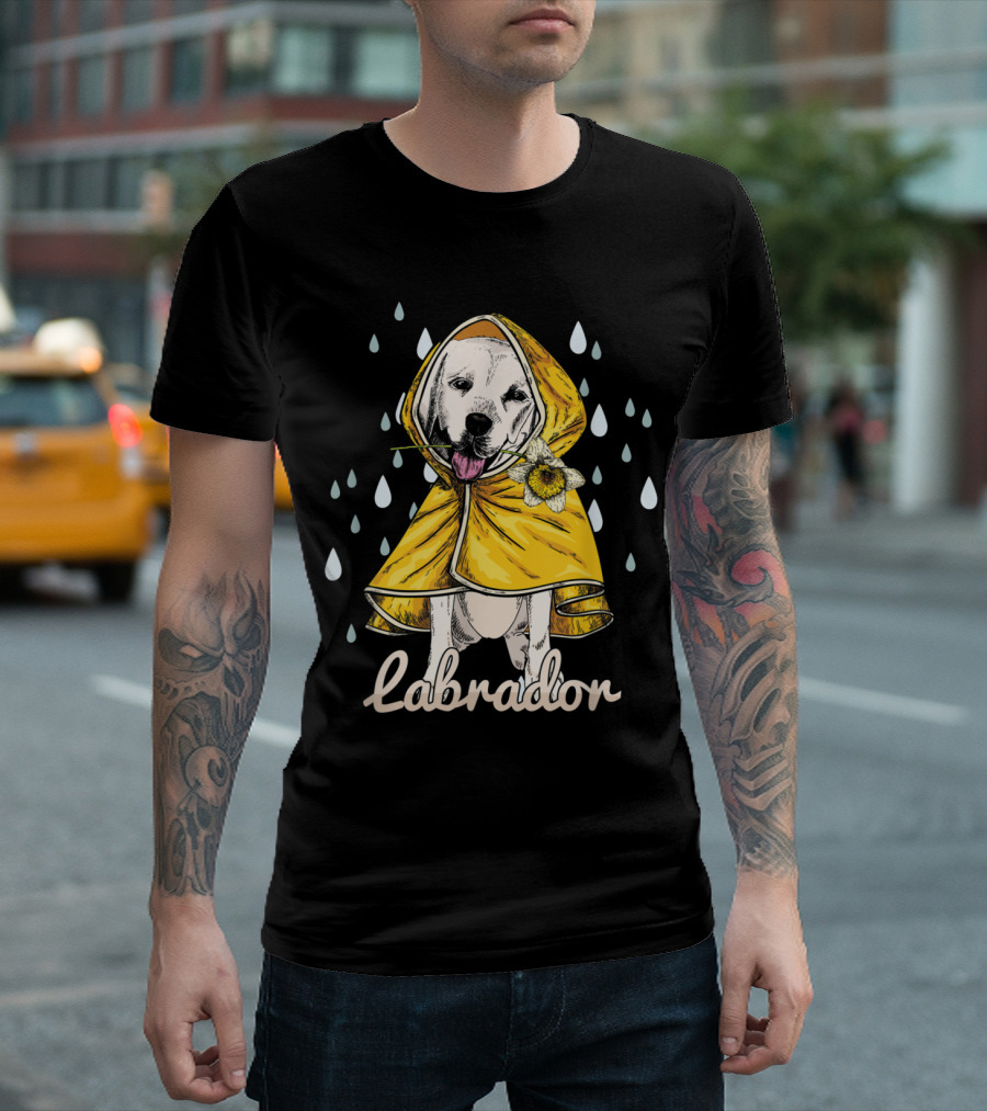 Dog Mom Dog Dad Labrador with Raincoat and Flower Labrador Dog Owner T-Shirt