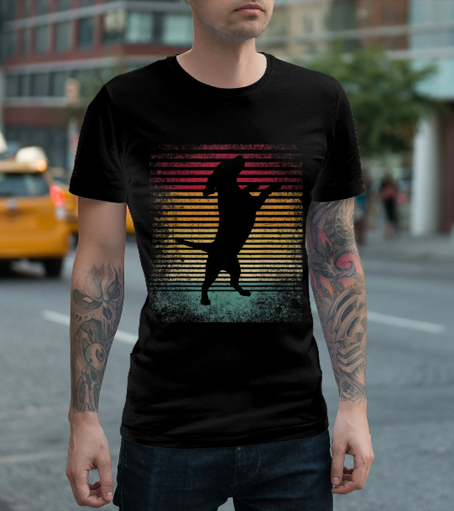 Beagle Dog Silhouette Retro Stripes 70's T-Shirt