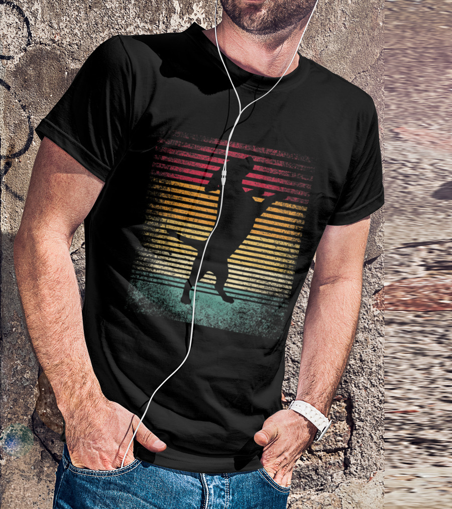 Beagle Dog Silhouette Retro Stripes 70's T-Shirt