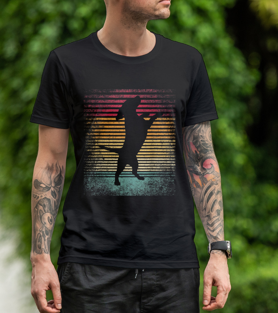 Beagle Dog Silhouette Retro Stripes 70's T-Shirt