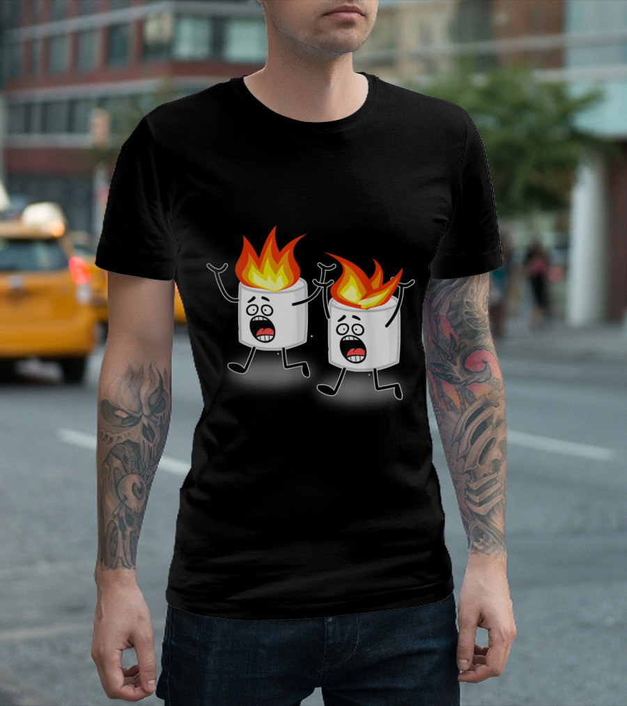Children's Camp Marshmallow Fire Characters Camping Humor T-Shirt