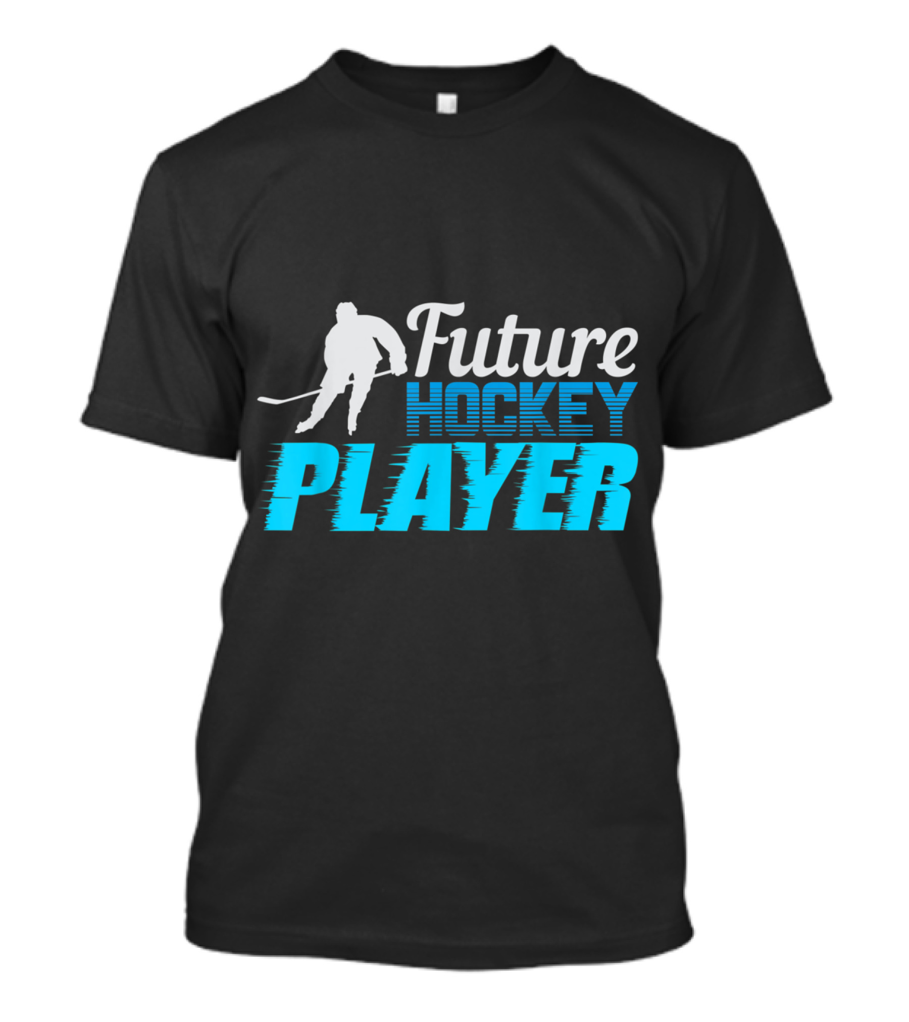 Future Hockey Player Ice Skating Silhouette With Dynamic Blue Gradient Text T-Shirt