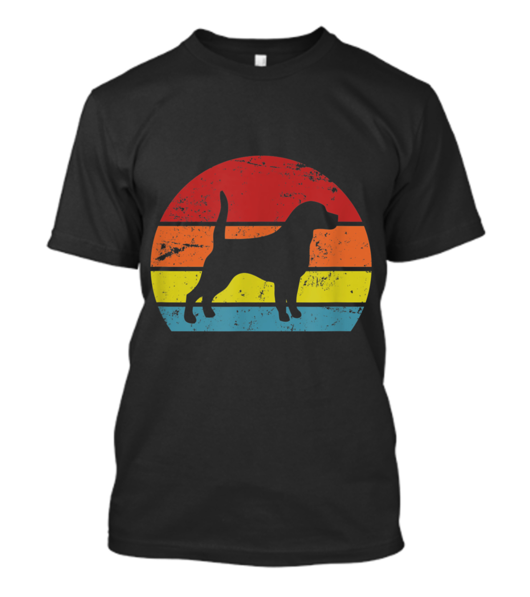 Beagle Dog Silhouette Retro Striped Sunrise Dad T-Shirt
