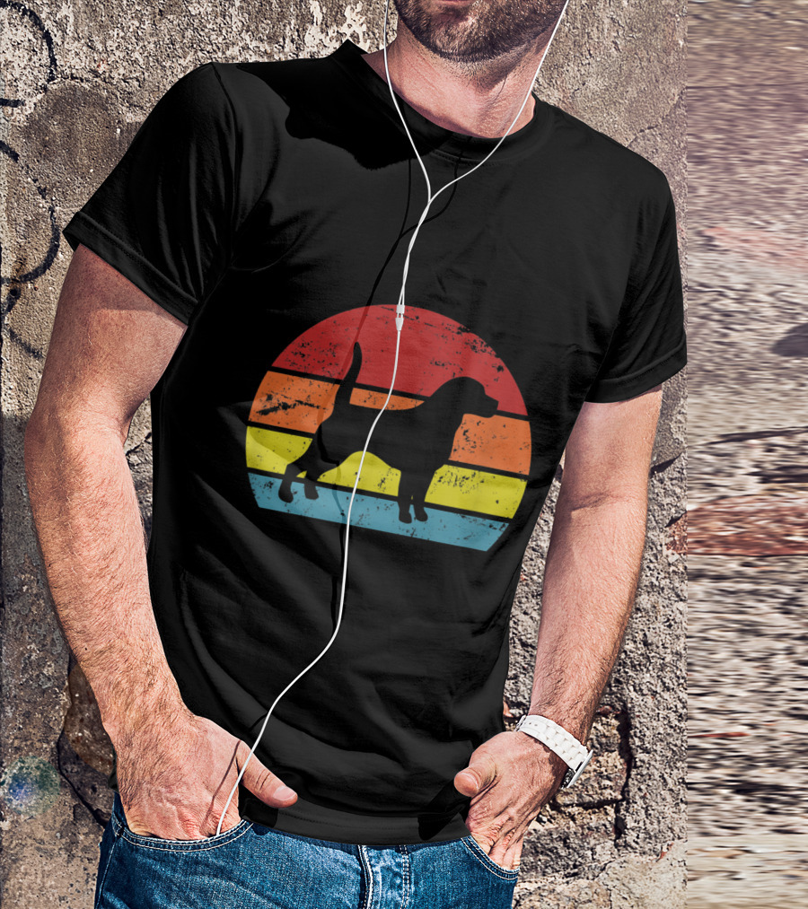 Beagle Dog Silhouette Retro Striped Sunrise Dad T-Shirt
