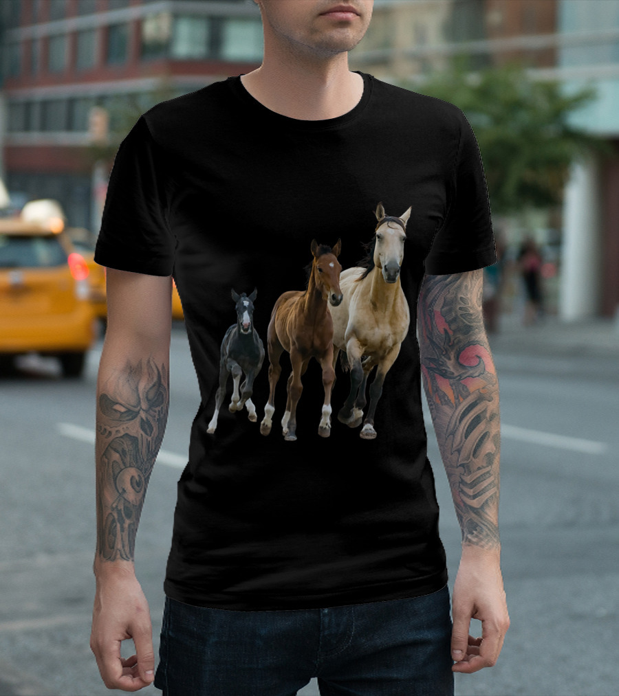 Horses Print Galloping Trio Girls T-Shirt