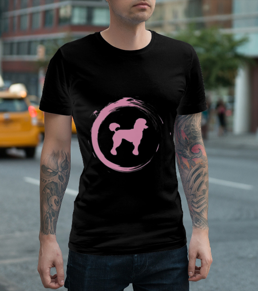 Poodle Dog In Pink Circle Design For Woman And Girl T-Shirt