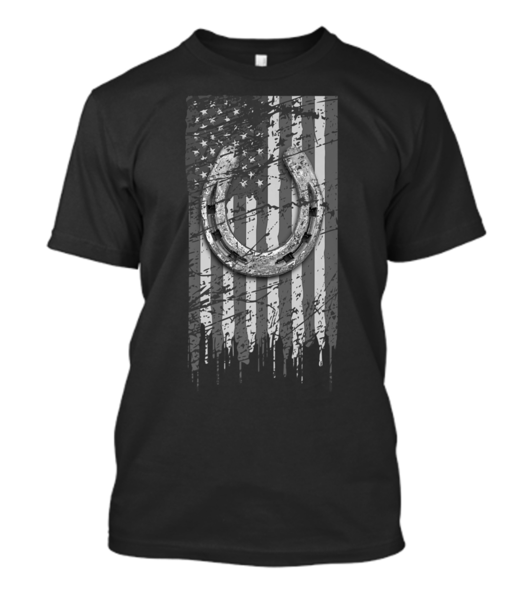 Horseshoe Horse Lover American Flag Grunge T-Shirt